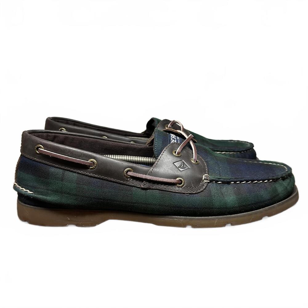 Sperry Leeward 2 Eye Cross Plaid Boat Casual Shoes - Leather Trim - STS21498